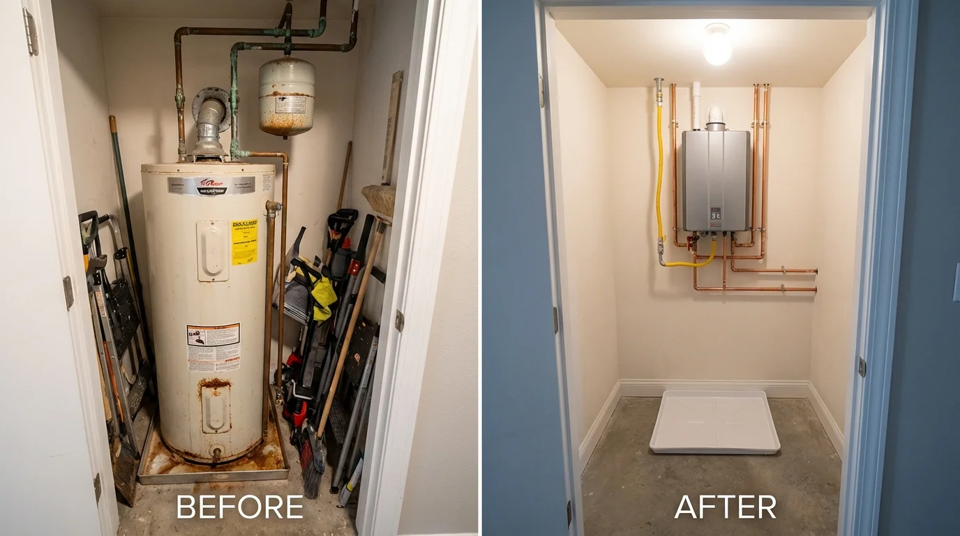 Tank water heater versus wall-mounted tankless unit comparison for Aplington, IA homeowners