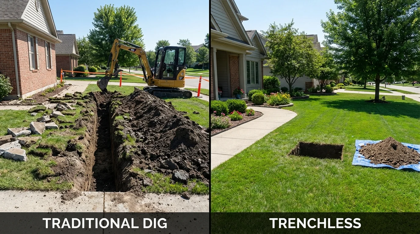Trenchless sewer repair with minimal yard damage versus traditional excavation in Aplington, IA